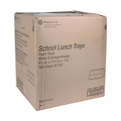 Cafeteria & School Lunch Tray 8.5X11.5X1.25 IN 6 Compartment Polystyrene Foam White 500/Case