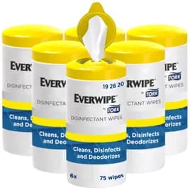 Everwipe® Sanitizing Wipes 7X7 IN 43.75 FT White Disinfectants Canister 75 Count/Roll