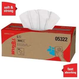 WypAll® L10 Cleaning Towel 12X10.25 IN Light Duty 1 Paper White Pop-Up Box 125 Count/Pack 18 Packs/Case 2250 Count/Case