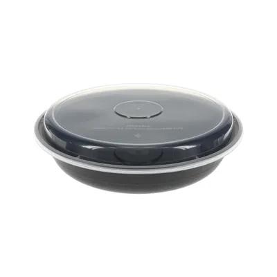 Take-Out Container Base & Lid Combo With Dome Lid 46 OZ PP Black Clear Round 150/Case