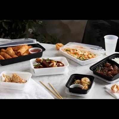 Take-Out Container Base & Lid Combo With Dome Lid 38 OZ PP White Clear Rectangle 150/Case