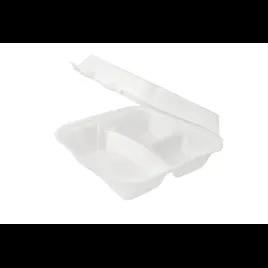 Take-Out Container Hinged With Dome Lid 9X9 IN 3 Compartment Polystyrene Foam White Square 200/Case