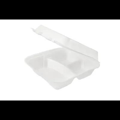 Take-Out Container Hinged With Dome Lid 9X9 IN 3 Compartment Polystyrene Foam White Square 200/Case