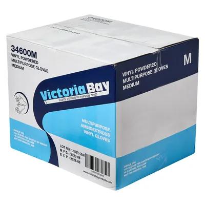 Victoria Bay Gloves Medium (MED) Clear Vinyl Disposable Powdered 100 Count/Pack 10 Packs/Case 1000 Count/Case