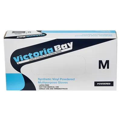 Victoria Bay Gloves Medium (MED) Clear Vinyl Disposable Powdered 100 Count/Pack 10 Packs/Case 1000 Count/Case