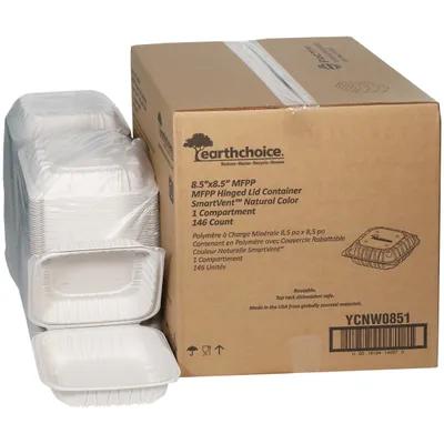 Take-Out Container Hinged 8.4X8.7X3.1 IN MFPP White Square Vented 146/Case