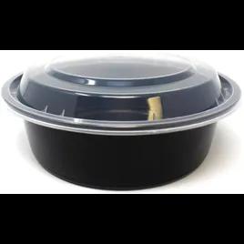 Take-Out Container Base & Lid Combo With Dome Lid 20 OZ Plastic Black Clear Round 150/Case