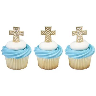 Cake & Cupcake Topper Pick 3X1.4X0.1 IN Gold Cross 144/Each