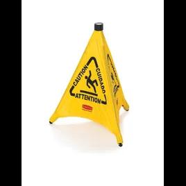 Wet Floor Sign Caution Sign 20 IN Yellow Multilingual Pop-Up Cone 3-Sided 1/Each