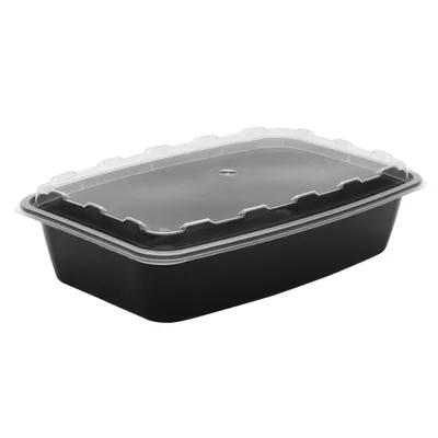 Take-Out Container Base & Lid Combo With Dome Lid 56 OZ Plastic Black Clear Rectangle 100/Case