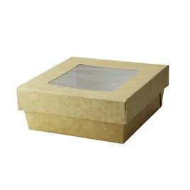 Take-Out Box 4.7X4.7X2 IN Corrugated Paperboard Kraft With Window 25 Count/Pack 10 Packs/Case 250 Count/Case