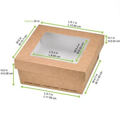 Take-Out Box 4.7X4.7X2 IN Corrugated Paperboard Kraft With Window 25 Count/Pack 10 Packs/Case 250 Count/Case