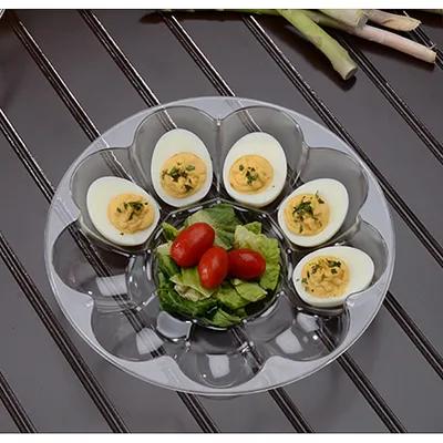 Platter Pleasers Deviled Egg Serving Tray Base & Lid Combo With Flat Lid 12 Compartment Plastic Clear Round 25/Case