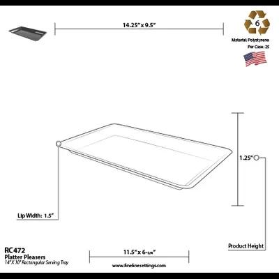 Serving Tray 14X10 IN PS White Rectangle 25/Case