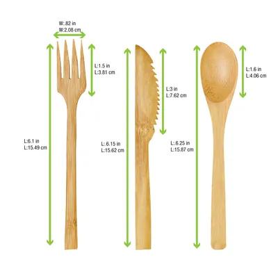 3PC Cutlery Kit 6.3 IN Bamboo Natural With Knife,Fork,Teaspoon 50 Count/Pack 5 Packs/Case 250 Count/Case