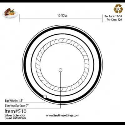 Plate 10 IN Plastic White Silver Round 120/Case