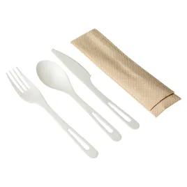 4PC Cutlery Kit TPLA White Individually Wrapped With Kraft Napkin,Fork,Knife,Spoon 250/Case