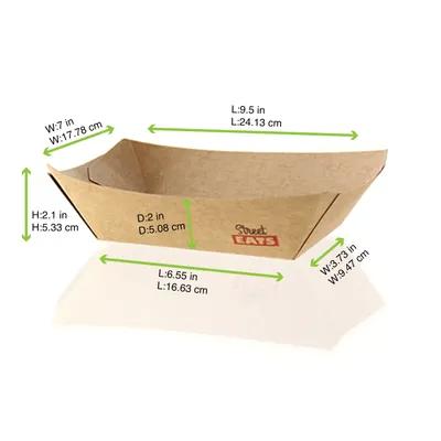 Food Tray 2.5 LB Paper Kraft Boat Grease Resistant 250 Count/Pack 2 Packs/Case 500 Count/Case