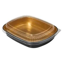 Gourmet-To-Go® Take-Out Container Base & Lid Combo With Plastic Dome Lid 72 OZ Aluminum Black Gold 50/Case