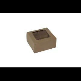 Cake Box 6X6X3 IN Paperboard Kraft 4 Corner Beers Glued Corner With Window 200/Case