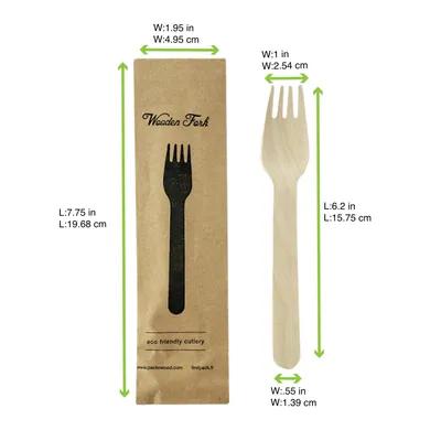 Fork 6.2 IN Wood Natural Individually Wrapped 50 Count/Pack 10 Packs/Case 500 Count/Case