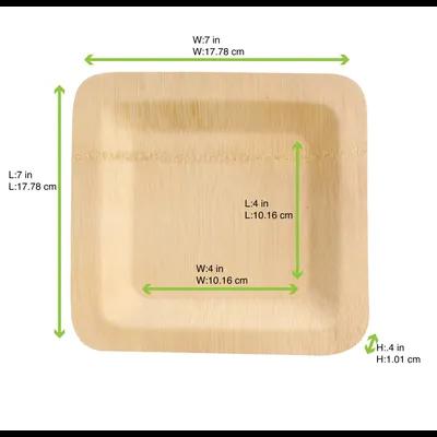 Nature's Party Plate 7 IN Bamboo Natural Square 4 Count/Pack 12 Packs/Case 48 Count/Case