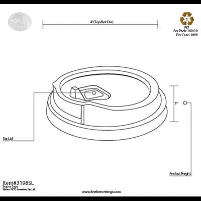 Lid 98MM PET For Cup Sip Through Strawless 1000/Case