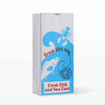 Shellfish Bag 4.75X7.75+17.5 IN 1 Peck Paper White Blue Red Wet Strength 400/Bundle