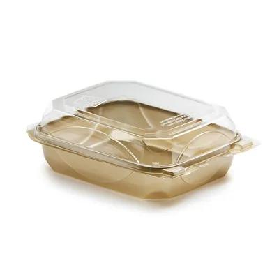 The BOTTLEBOX ® Take-Out Container Hinged 8.6X6.6X2.88 IN RPET Gold Clear 200/Case