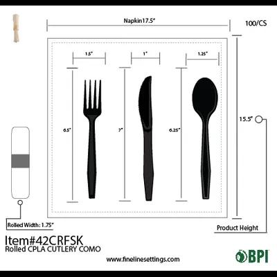 Conserveware 4PC Cutlery Kit CPLA White With Kraft Napkin,Fork,Spoon,Knife 100/Case