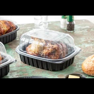 Roasted Chicken Roaster Container & Lid Combo Medium (MED) 50 OZ 10X7X4.5 IN MFPP OPS Black Clear Zip Seal 100/Case