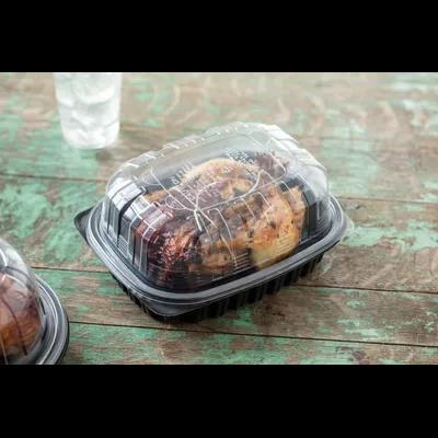 Roasted Chicken Roaster Container & Lid Combo Medium (MED) 50 OZ 10X7X4.5 IN MFPP OPS Black Clear Zip Seal 100/Case