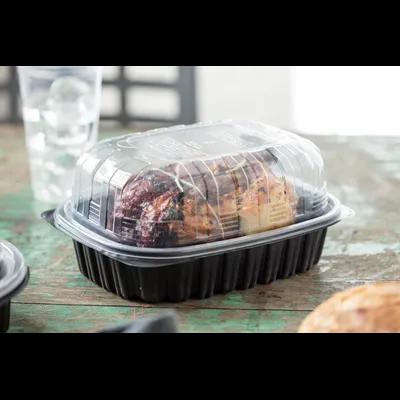 Roasted Chicken Roaster Container & Lid Combo Medium (MED) 50 OZ 10X7X4.5 IN MFPP OPS Black Clear Zip Seal 100/Case