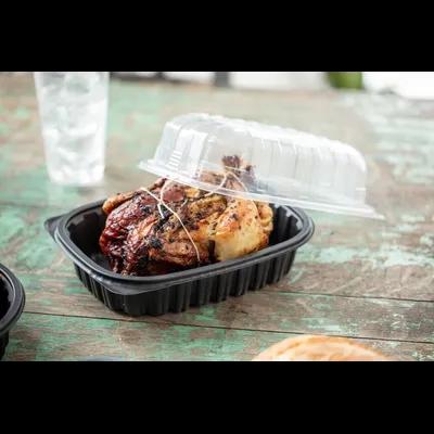 Roasted Chicken Roaster Container & Lid Combo Medium (MED) 50 OZ 10X7X4.5 IN MFPP OPS Black Clear Zip Seal 100/Case