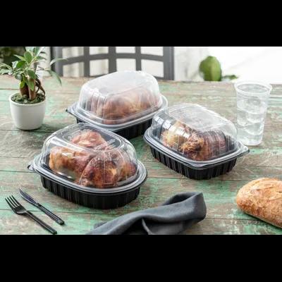 Roasted Chicken Roaster Container & Lid Combo Medium (MED) 50 OZ 10X7X4.5 IN MFPP OPS Black Clear Zip Seal 100/Case