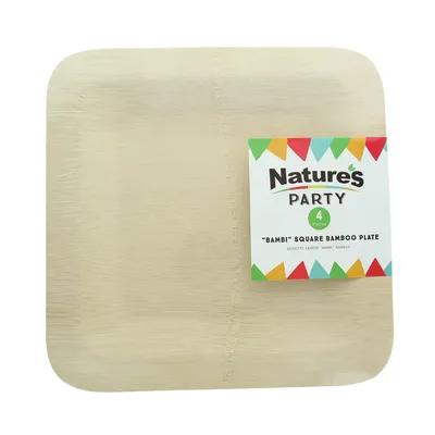 Nature's Party Plate 10 IN Bamboo Natural Square 4 Count/Pack 12 Packs/Case 48 Count/Case