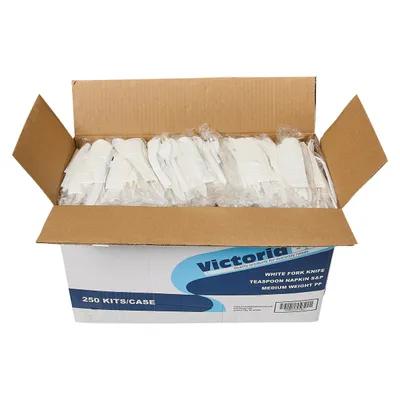 Victoria Bay 6PC Cutlery Kit PP White Medium Weight With Napkin,Fork,Knife,Salt & Pepper,Teaspoon 250/Case