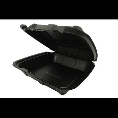 Regal Take-Out Container Hinged 9.25X9.25X3.75 IN Polystyrene Foam Black Square Vented Grease Resistant 200/Case