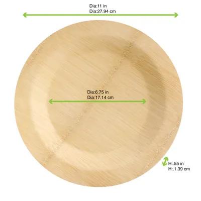 Plate 11X0.55 IN Bamboo Natural Round 25 Count/Pack 2 Packs/Case 50 Count/Case
