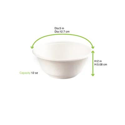 Bowl 12 OZ Sugarcane White Microwave Safe Freezer Safe 50 Count/Pack 10 Packs/Case 500 Count/Case