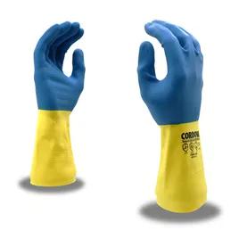 Gloves Large (LG) 12 IN Blue Yellow 28MIL Latex Neoprene Flock Lined Embossed Grip 1/Dozen