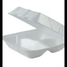 Take-Out Container Hinged 8X8X3 IN 3 Compartment Foam White Grease Resistant 200/Case