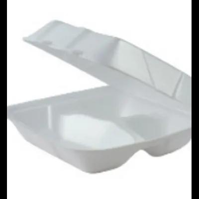 Take-Out Container Hinged 8X8X3 IN 3 Compartment Foam White Grease Resistant 200/Case