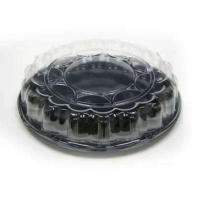 Caterware® Serving Tray Base & Lid Combo With Dome Lid 16X3.5 IN HIPS OPS Black Clear Round 25/Case
