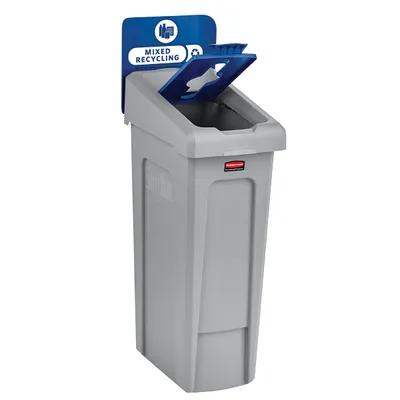 Slim Jim® Mixed Recycling 1-Stream Recycling Bin 15.25X12X40.25 IN 23 GAL Blue Resin With Hinged Lid 1/Each