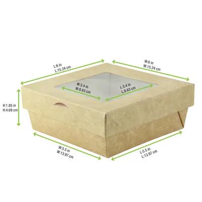 Take-Out Box & Lid Combo With PET Lid 6.1X6.1X2 IN Corrugated Cardboard Kraft 25 Count/Pack 4 Packs/Case 100 Count/Case