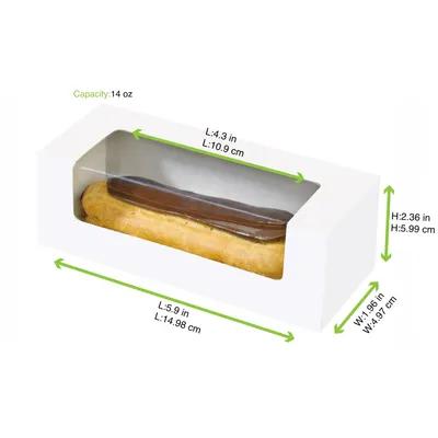 Eclair Box 5.9X1.96X2.36 IN Corrugated Paperboard White Rectangle With Window 50 Count/Pack 5 Packs/Case 250 Count/Case