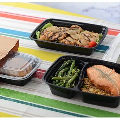 Take-Out Container Base & Lid Combo 33 OZ 3 Compartment PP Black Rectangle Microwave Safe 150/Case