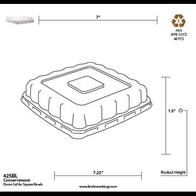 Conserveware Lid Dome 7X7 IN PET Clear Square For Bowl 75 Count/Pack 4 Packs/Case 300 Count/Case