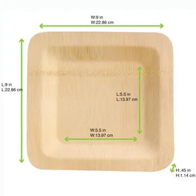 Plate 9X9 IN Bamboo Natural Square 25 Count/Pack 2 Packs/Case 50 Count/Case